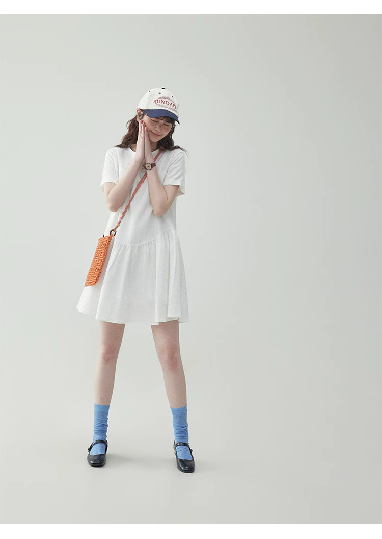 法式白色寬鬆短袖連身裙女25夏季新款小個子短裙