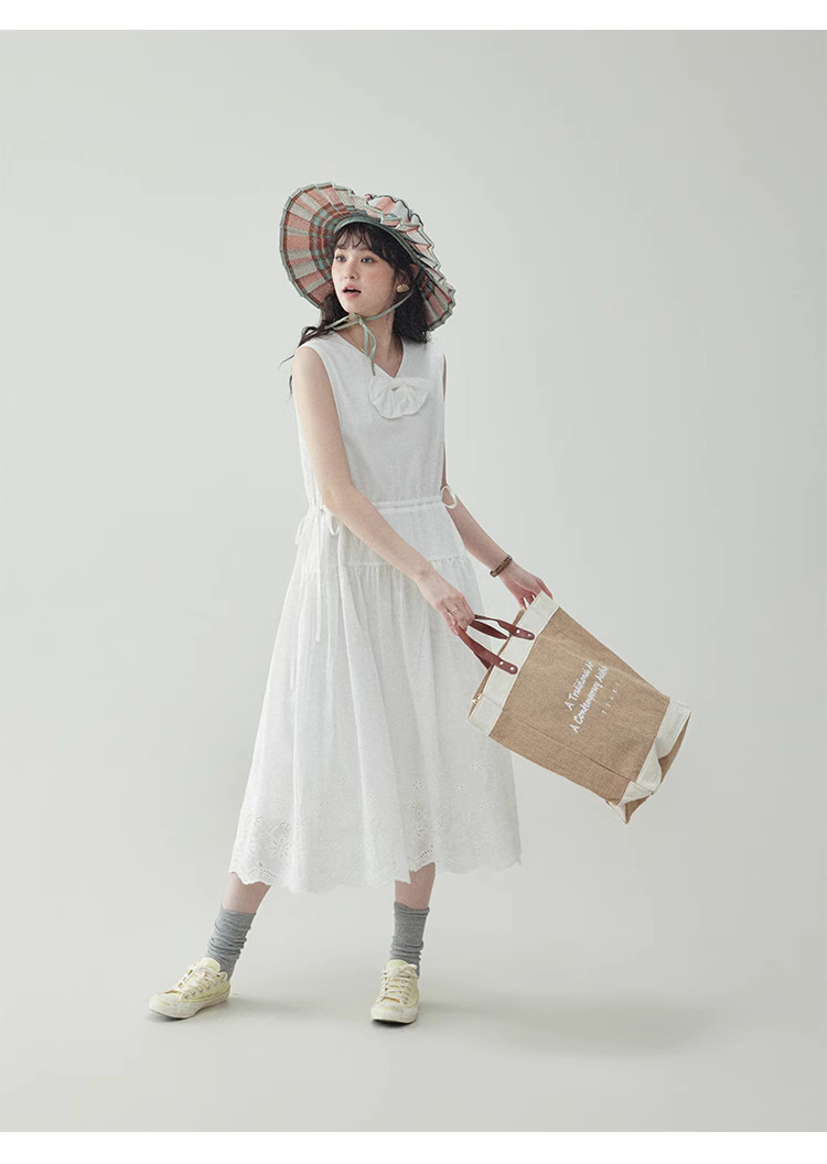 白色兩面穿無袖純棉洋裝女夏季新款提花背心裙
