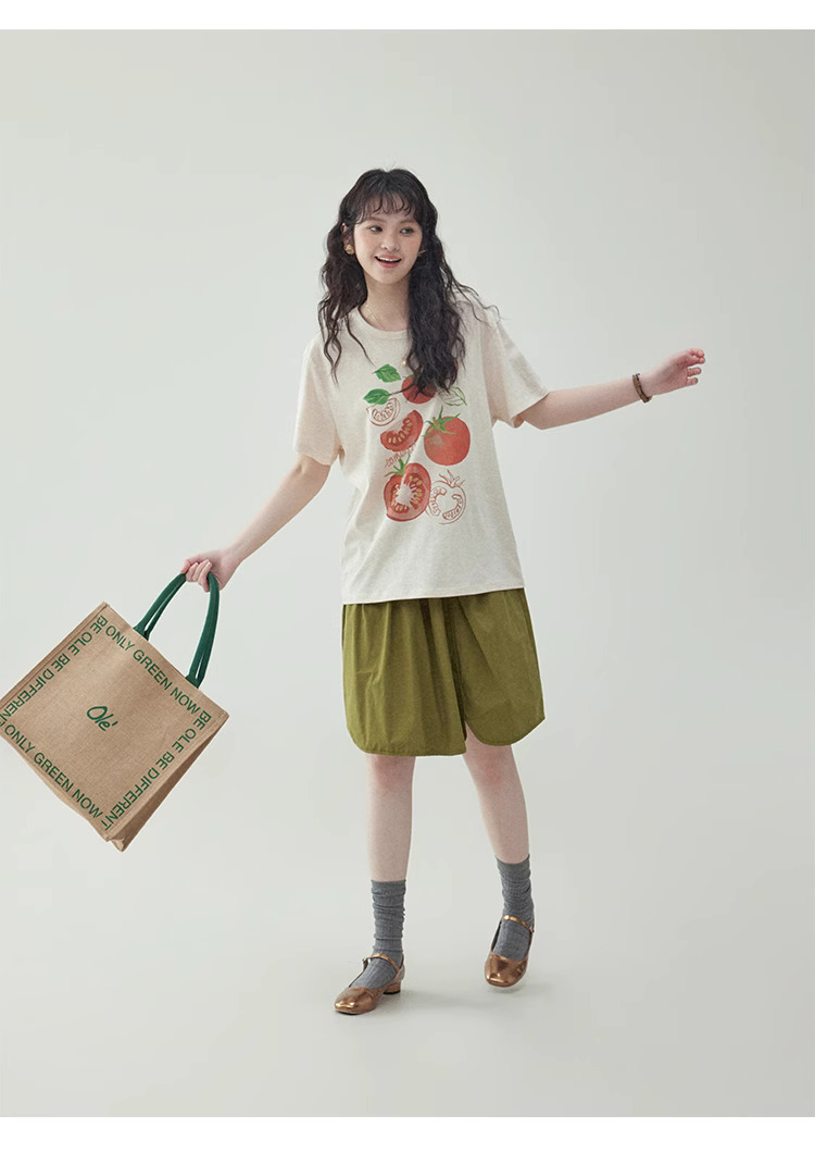 番茄印花圓領純棉短袖T恤女夏季新款少女感上衣