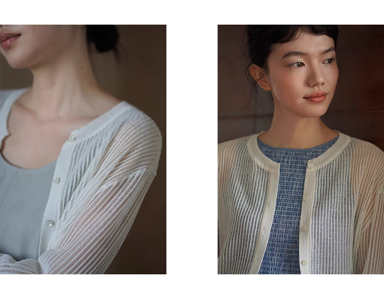 輕盈微風朦朧拉線絞花鏤空針織涼爽冰麻透氣防曬開衫女