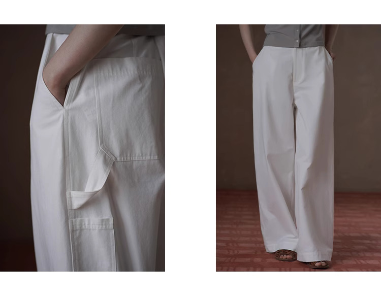 涼感百搭夏日棉萊賽爾混紡斜紋挺括抗皺寬鬆顯瘦長褲女