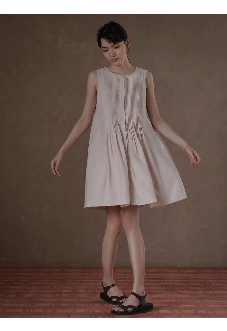 瓔珞粉紅少女重工塔克線洋裝飄逸寬鬆顯瘦小個子