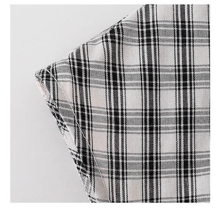 黑格抽繩v領純棉洋裝女夏季新款a字短袖中長裙