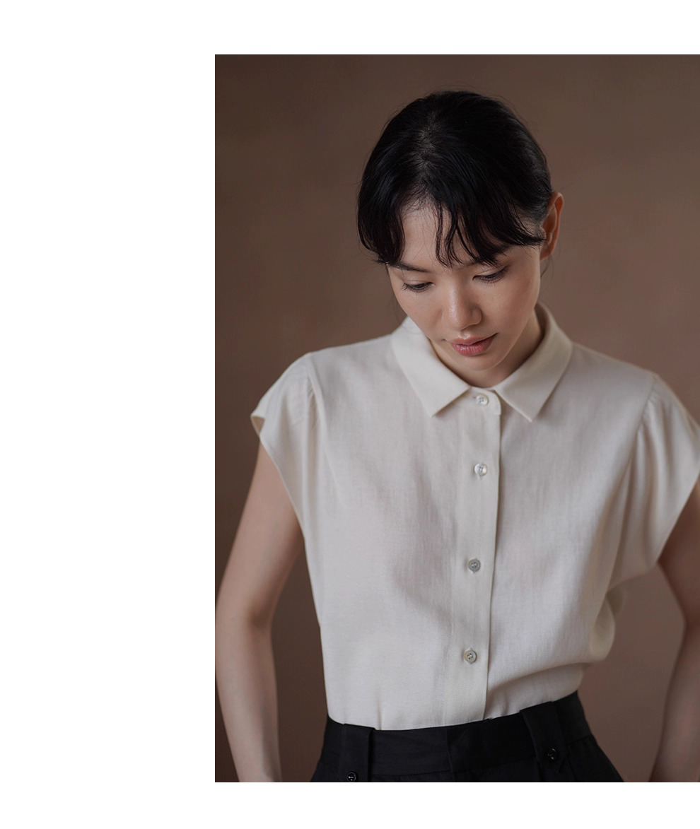 通勤選手柔軟亞麻混紡清爽透氣小巧版型飛袖顯瘦襯衫女