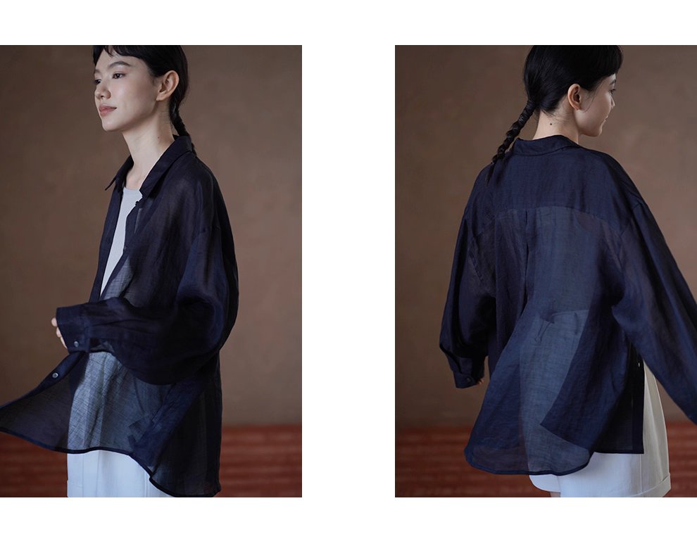 清透微風天然100苧麻襯衫寬鬆顯瘦通勤廓形落肩長袖上衣
