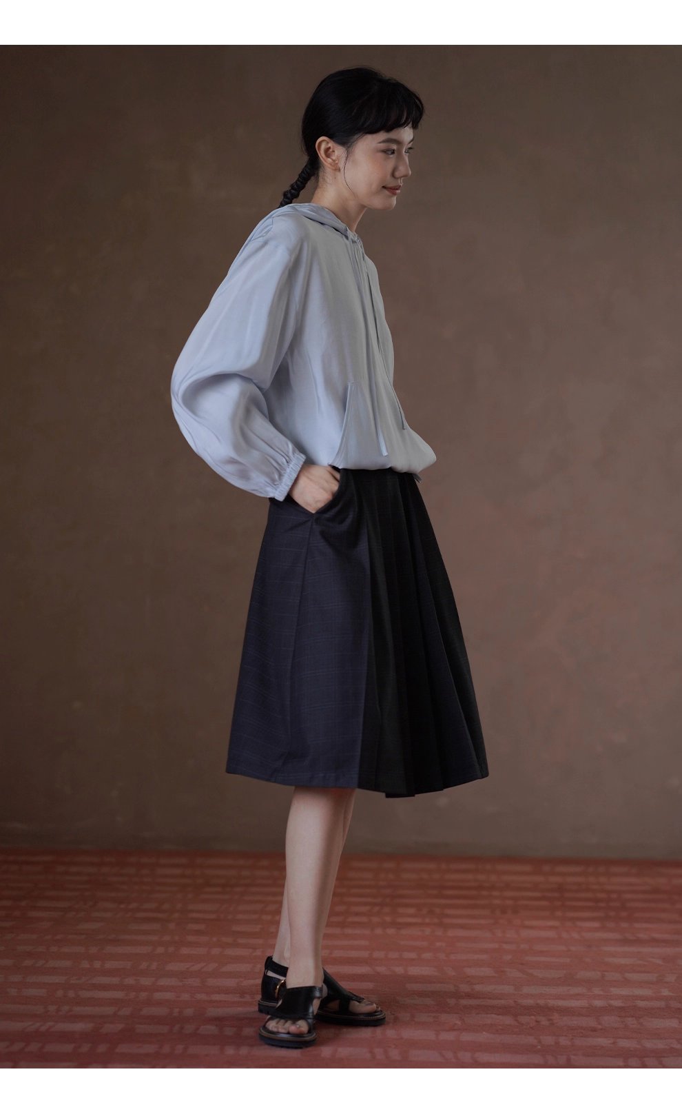 潤石晶藍清涼透氣連帽寬鬆顯瘦長袖休閒襯衫薄上衣女