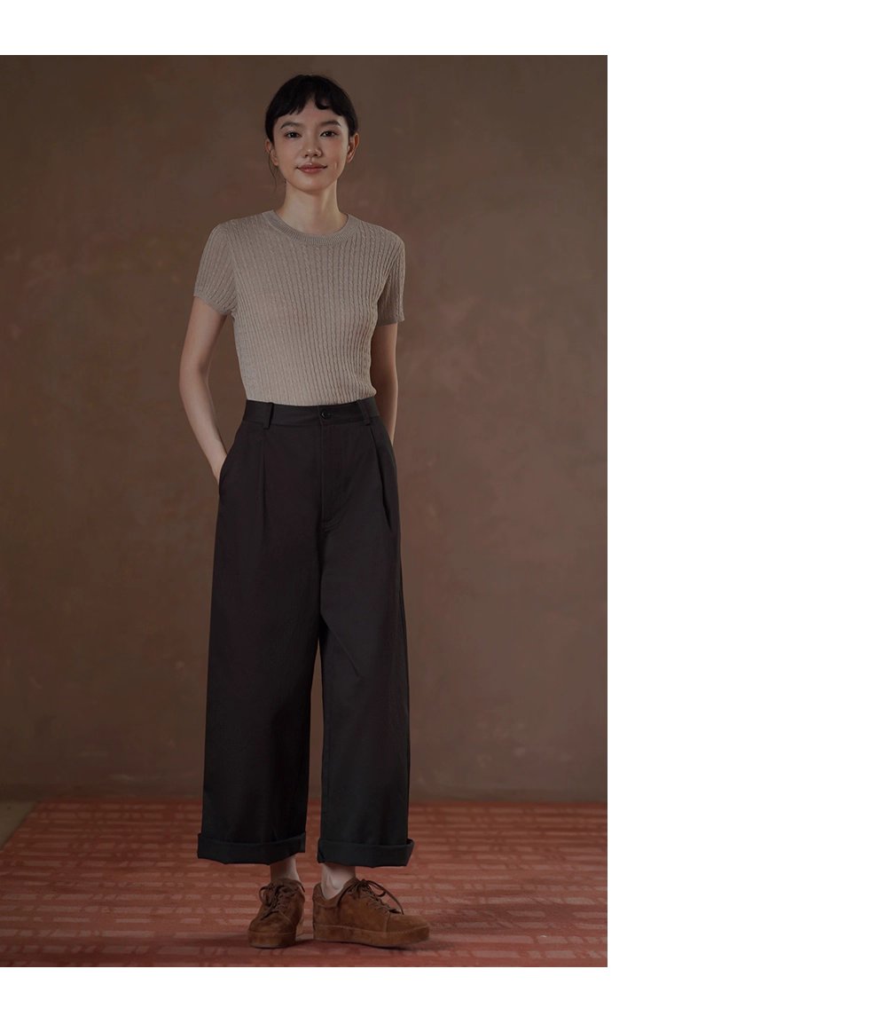 深幽雪松咖長褲寬鬆遮肉高腰顯瘦不挑人挺括100棉闊腿褲