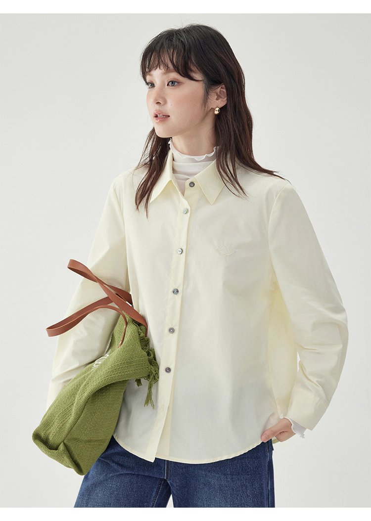 單排扣寬鬆繡襯衫女秋季新款慵懶長袖上衣