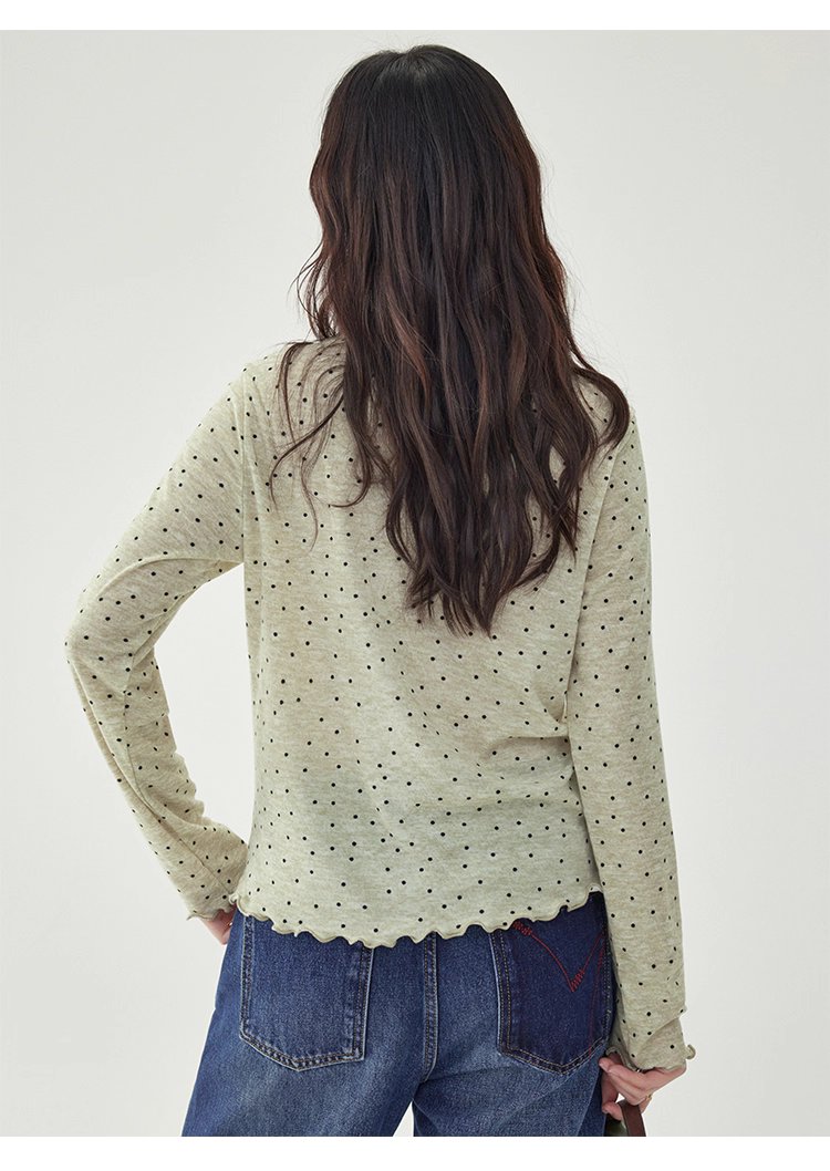 韓系密邊領波點長袖T恤女秋季新款內搭寬鬆上衣
