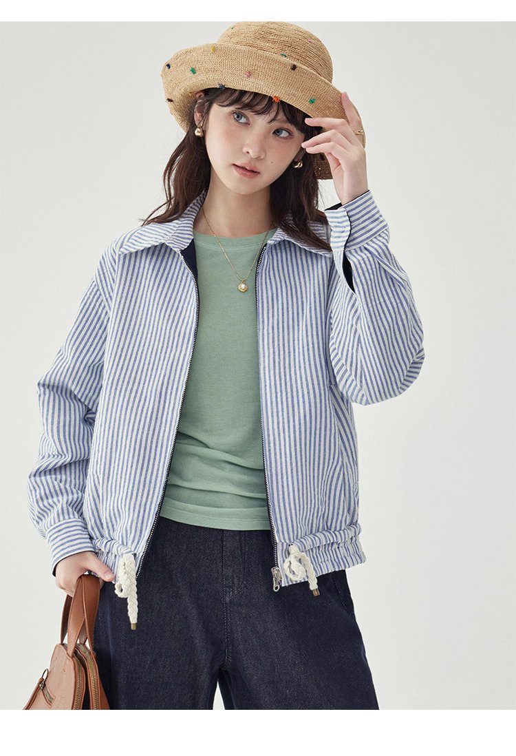 韓國翻領兩面穿拉鍊外套女秋季新款純棉長袖上衣