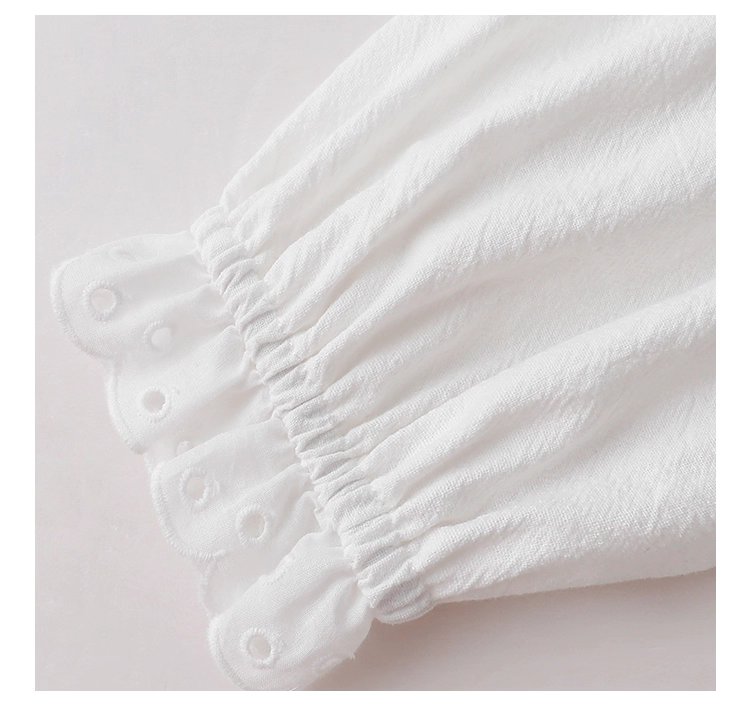 花邊長袖後貼花片白襯衫女秋季新款甜美純棉上衣