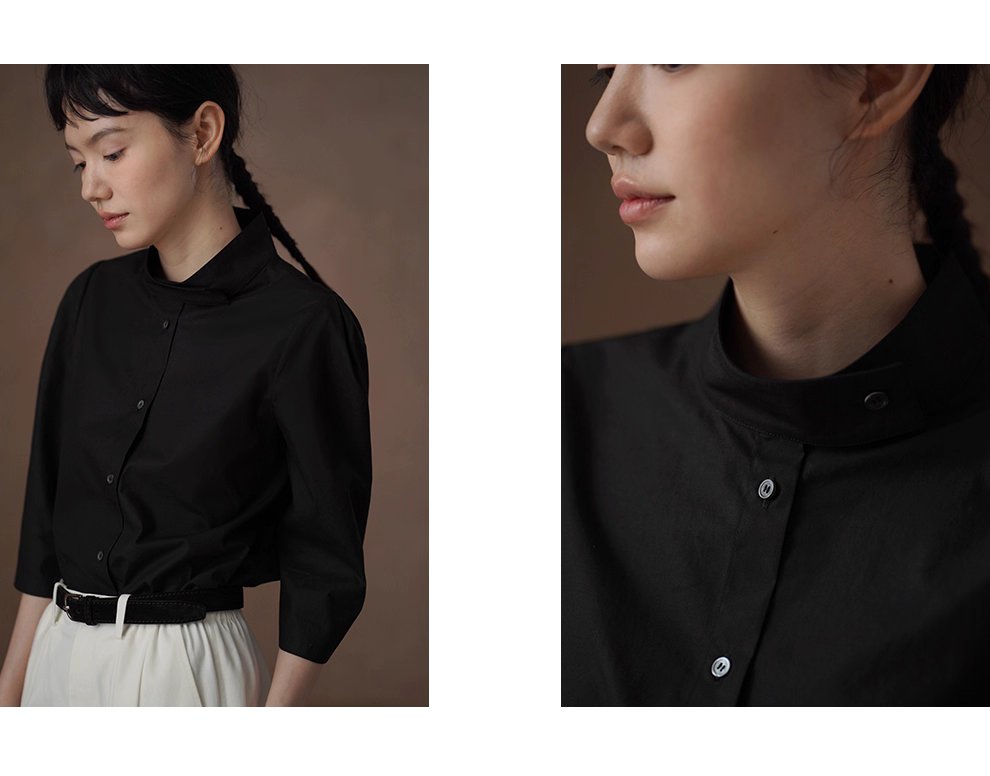 立裁版型挺括親膚萊賽爾棉上衣立領半袖通勤顯瘦襯衫女