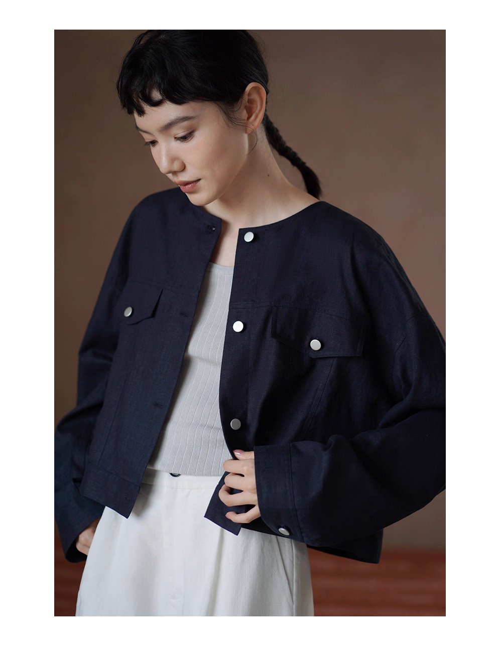 輕工裝挺括透氣苧麻棉寬鬆箱型短長袖顯瘦通勤外套女
