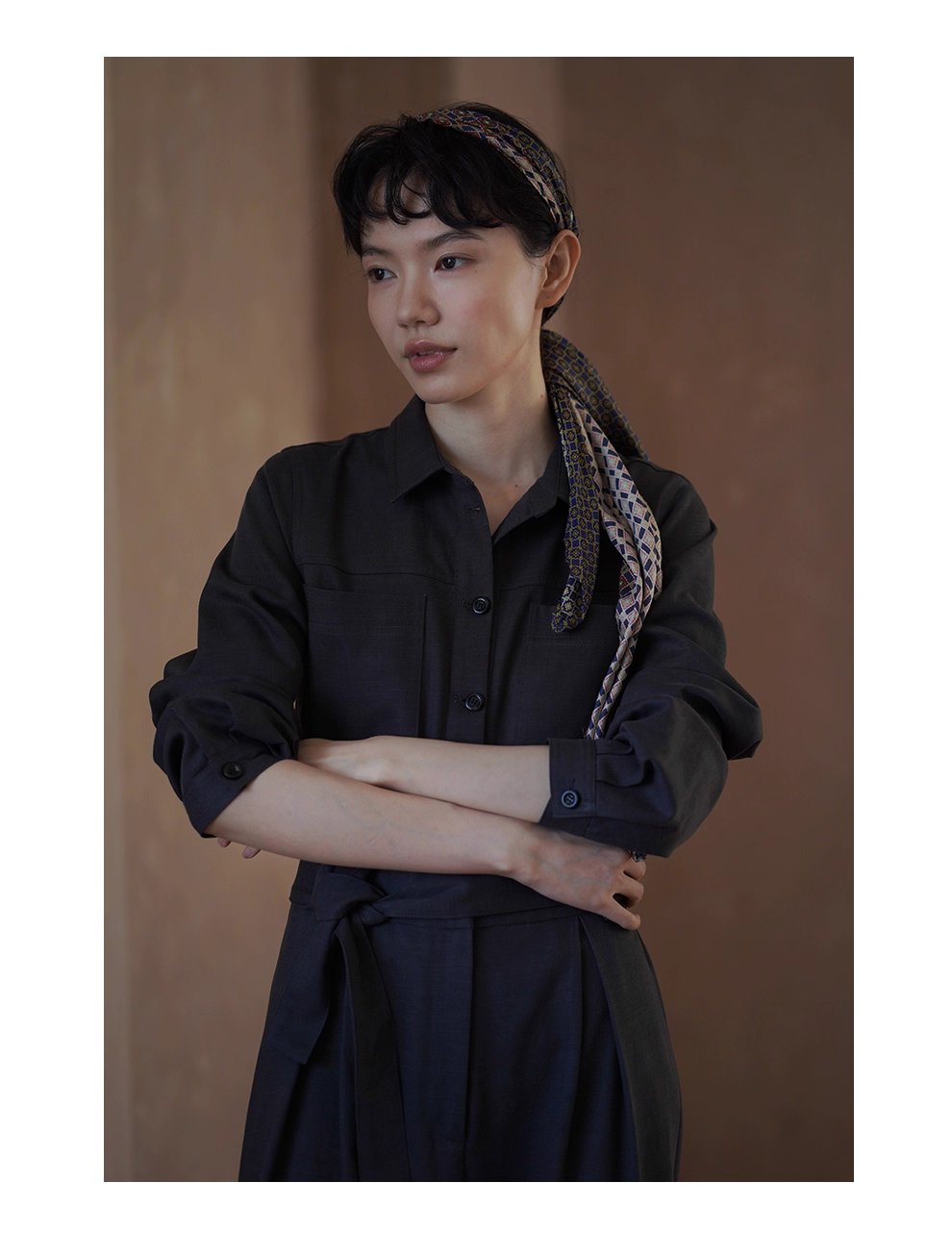 酷颯都市工裝寬鬆襯衫領闊腿顯瘦萊賽爾棉通勤連身褲