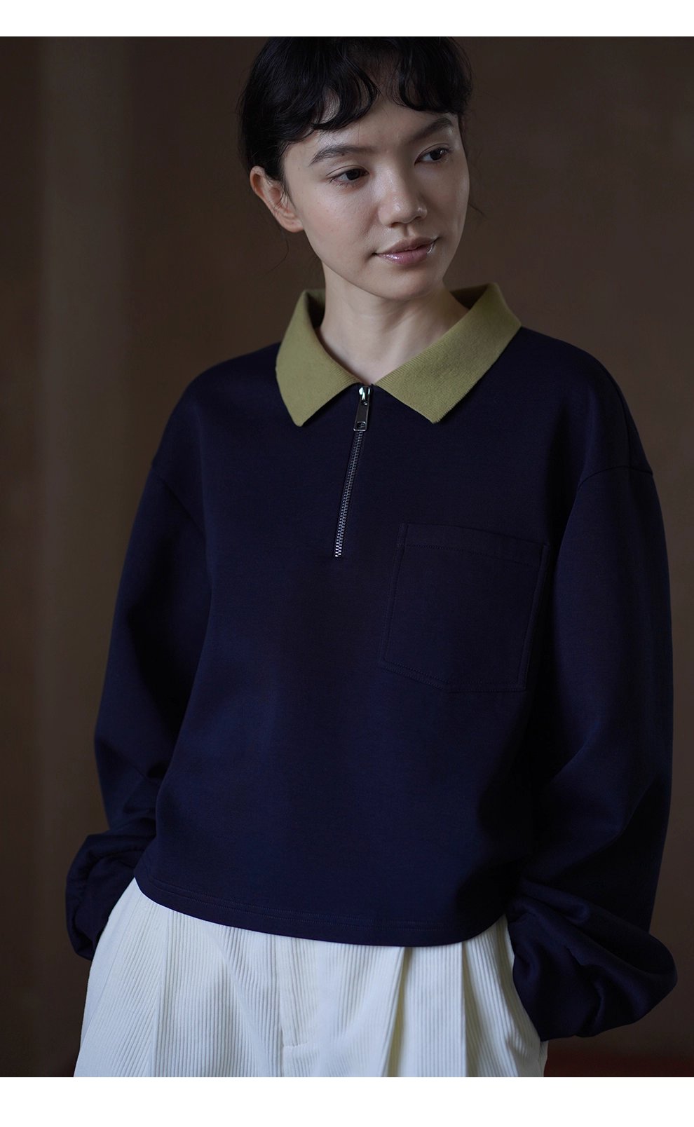 正統學院風撞色Polo領衛衣空氣層針織布料寬鬆顯瘦上衣