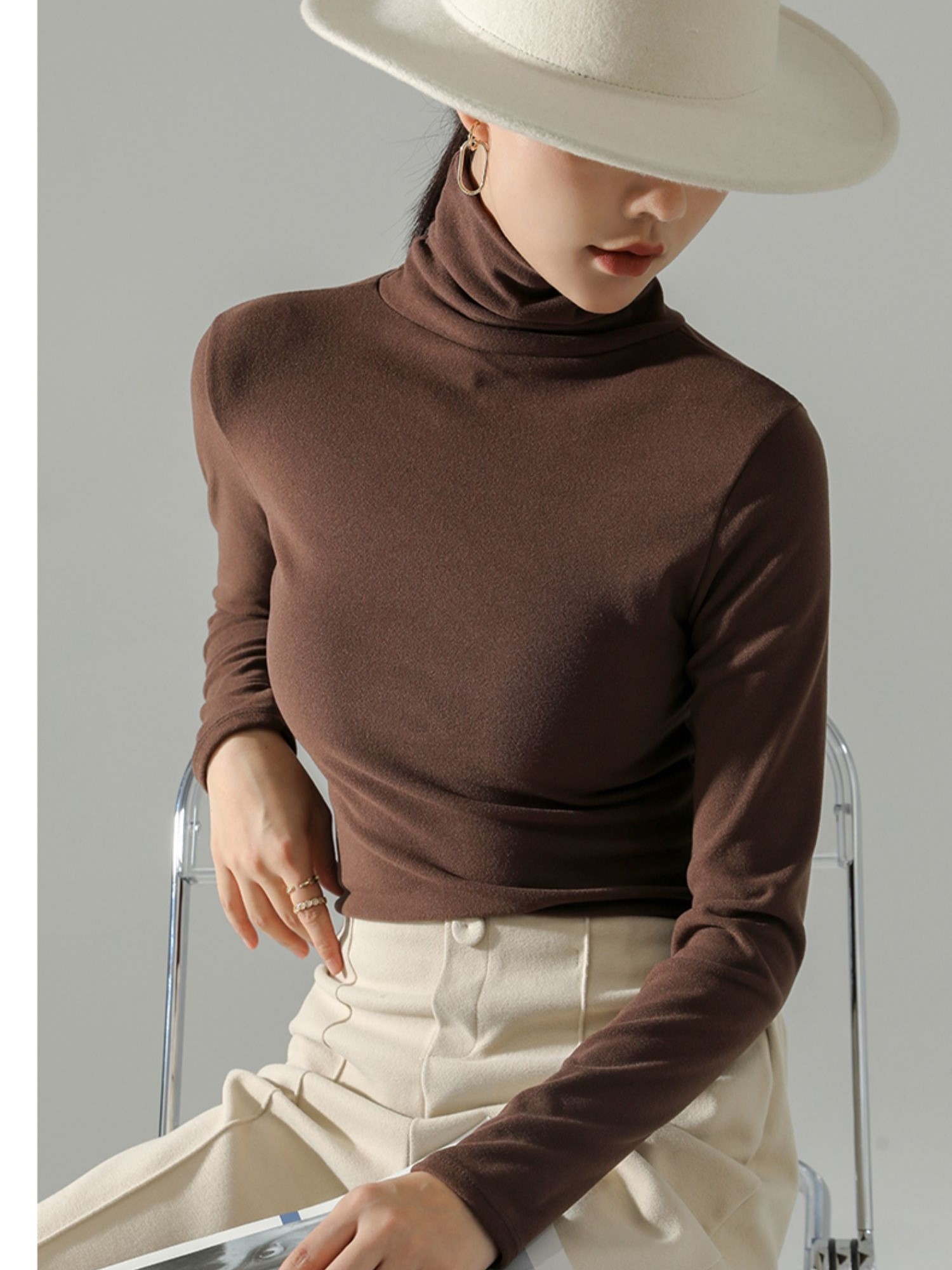 德絨堆堆領打底衫女內搭秋冬季保暖貼身高級感上衣