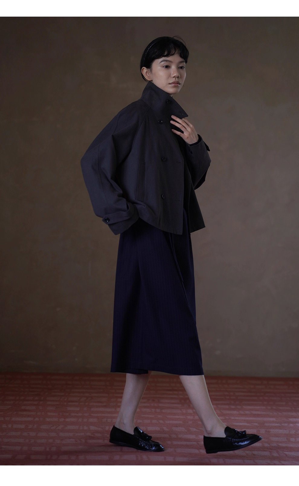 波士頓橋風衣挺括萊賽爾棉氣質立領剪裁寬鬆顯瘦外套女