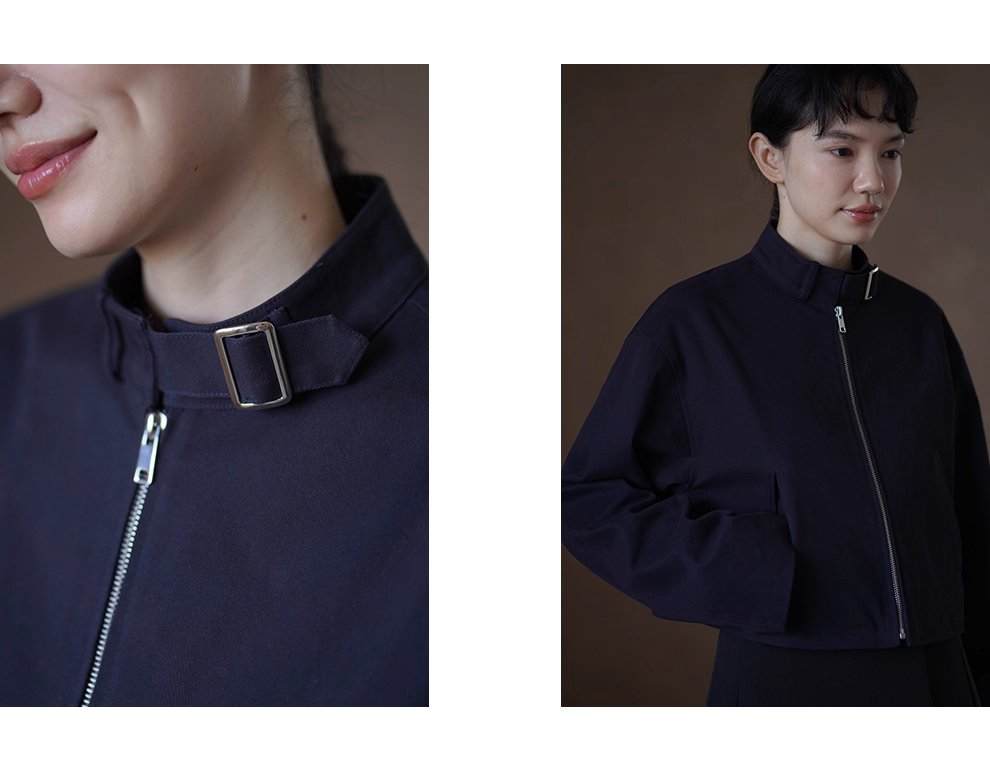 簡約騎士夾克立領日字袢小個子短款寬鬆落肩顯瘦外套女