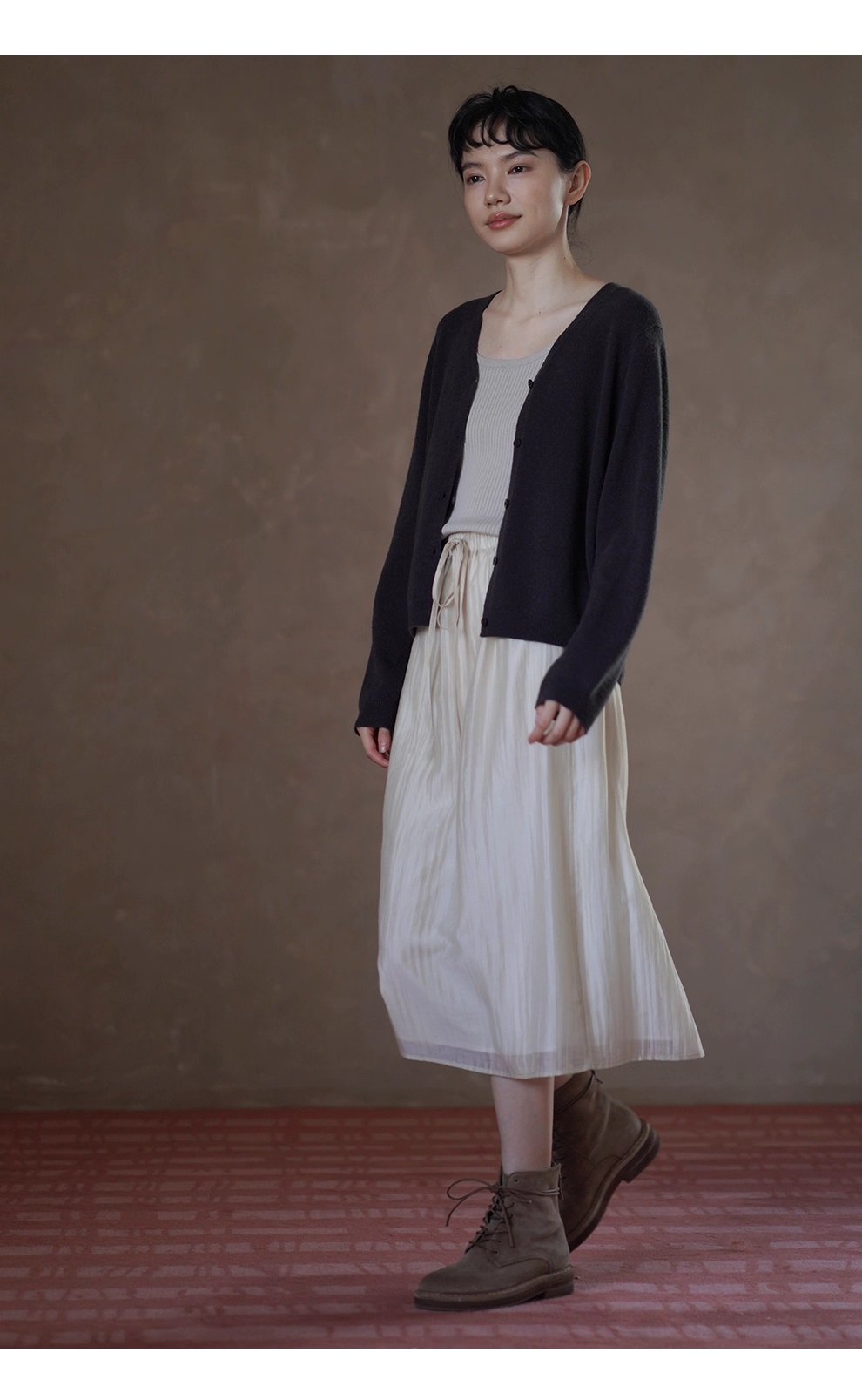 縹緲雲感萊賽爾亞麻透氣細膩肌理抽繩高腰顯瘦微A半身裙