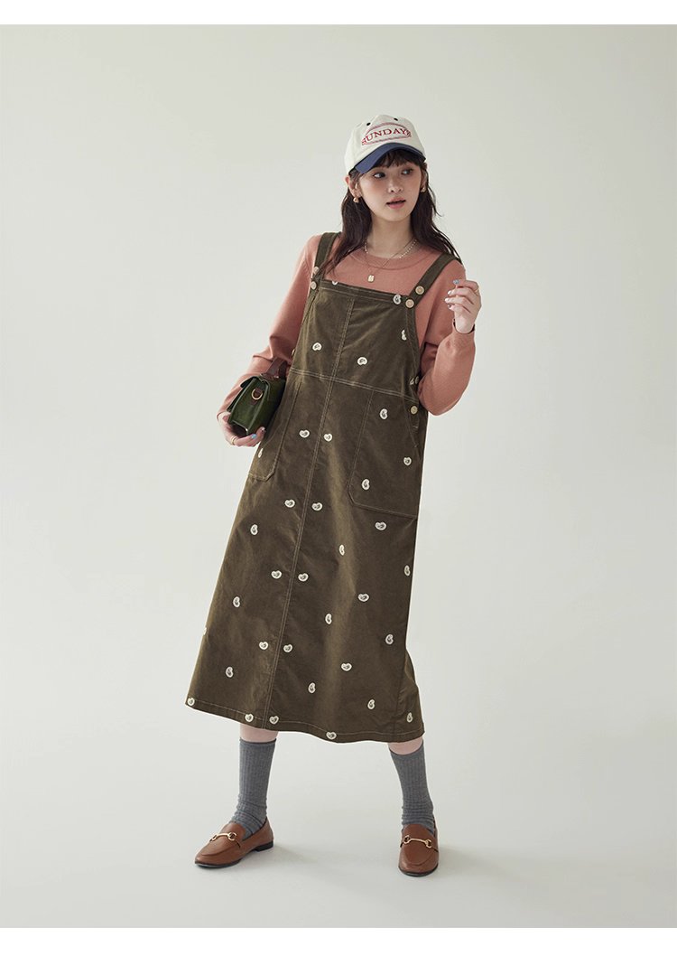 減齡刺繡純棉背帶洋裝女秋季新款後開叉a字裙