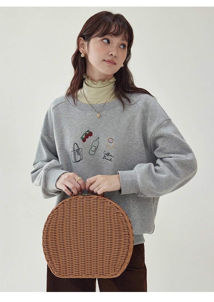 減齡刺繡圓領純棉衛衣女25秋季新款寬鬆長袖上衣