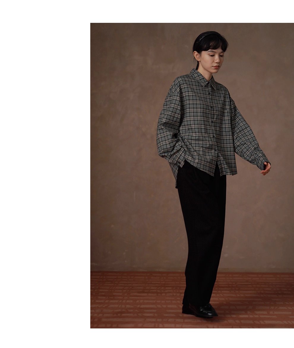馬德拉斯復古格紋襯衫落肩寬鬆英倫疊穿學院翻領上衣女