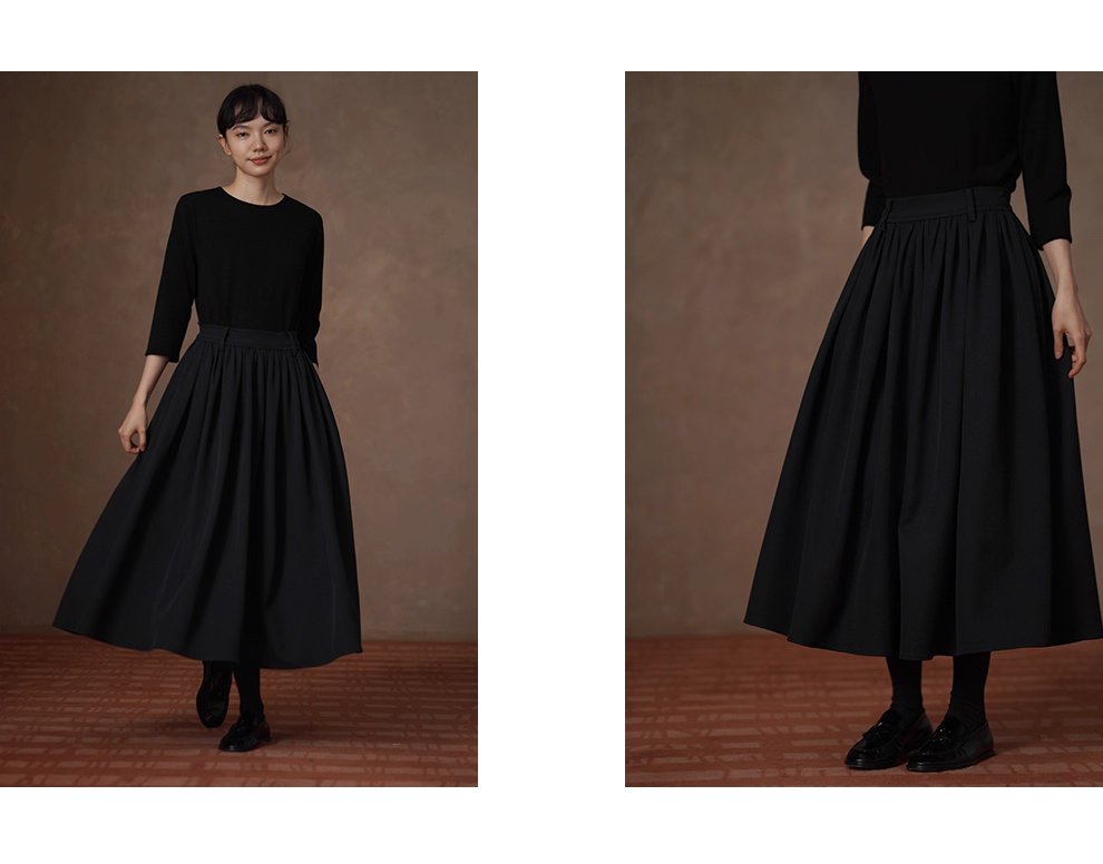 優雅舞者立體A字廓形顯瘦遮肉高腰捏褶蓬蓬通勤半身裙女