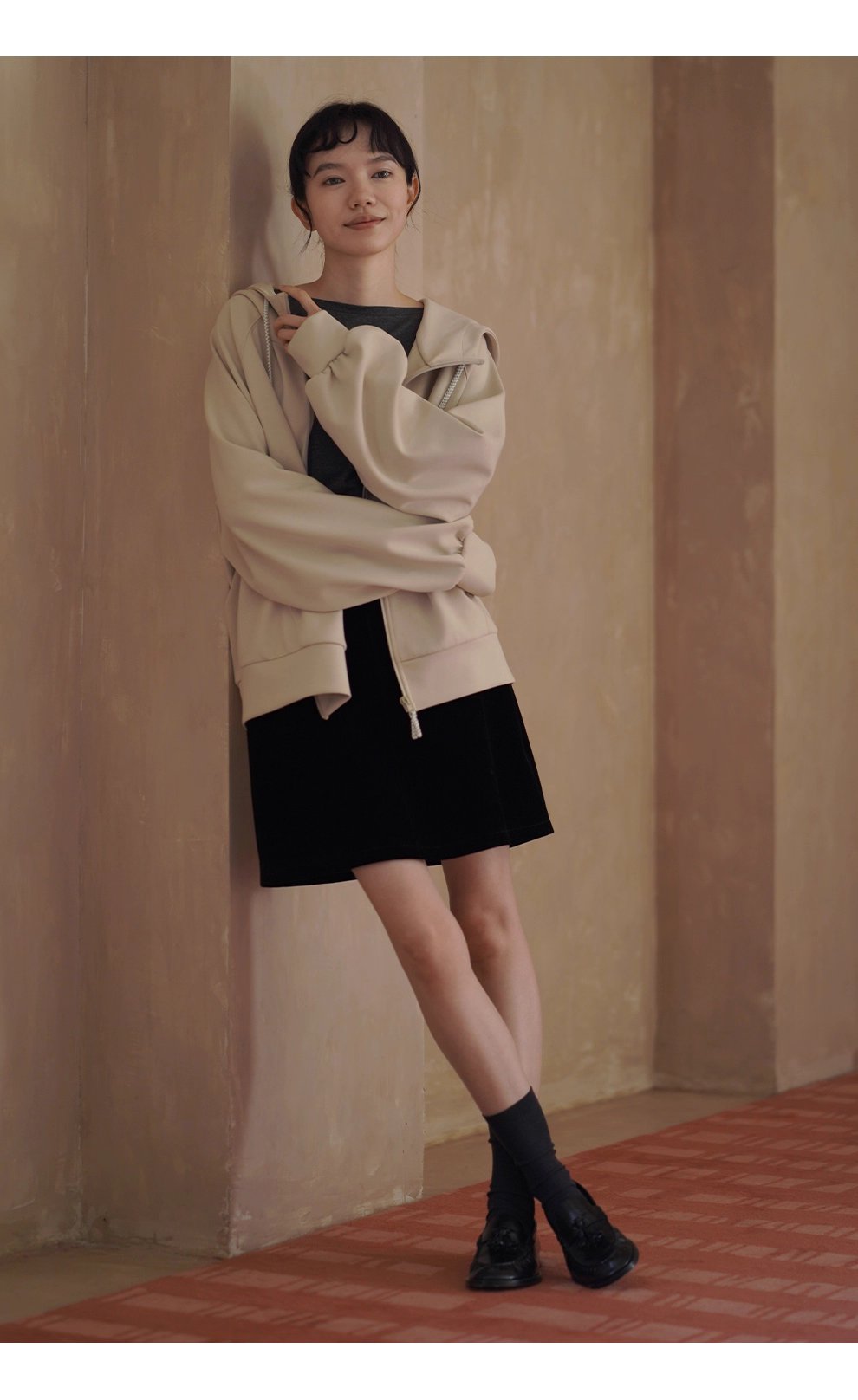 細節控柔軟起司衛衣休閒寬鬆暗格肌理棉感顯瘦連帽外套