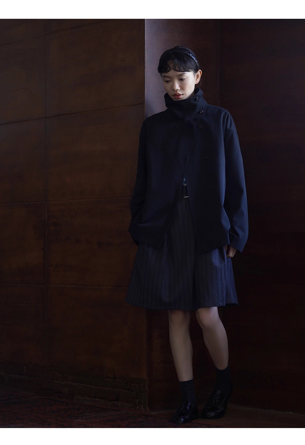 100棉細斜紋挺括水洗廓形立領寬鬆一手長顯瘦風衣外套女