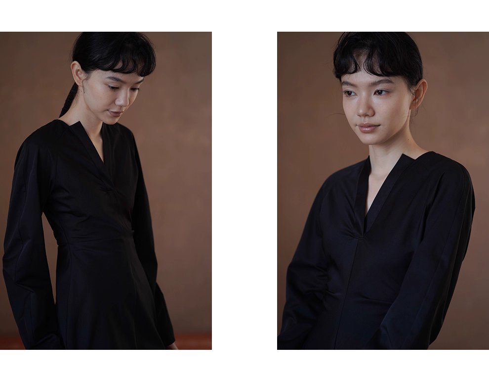 極簡廓形收腰剪裁寬鬆羊腿袖通勤短款顯瘦小個子洋裝