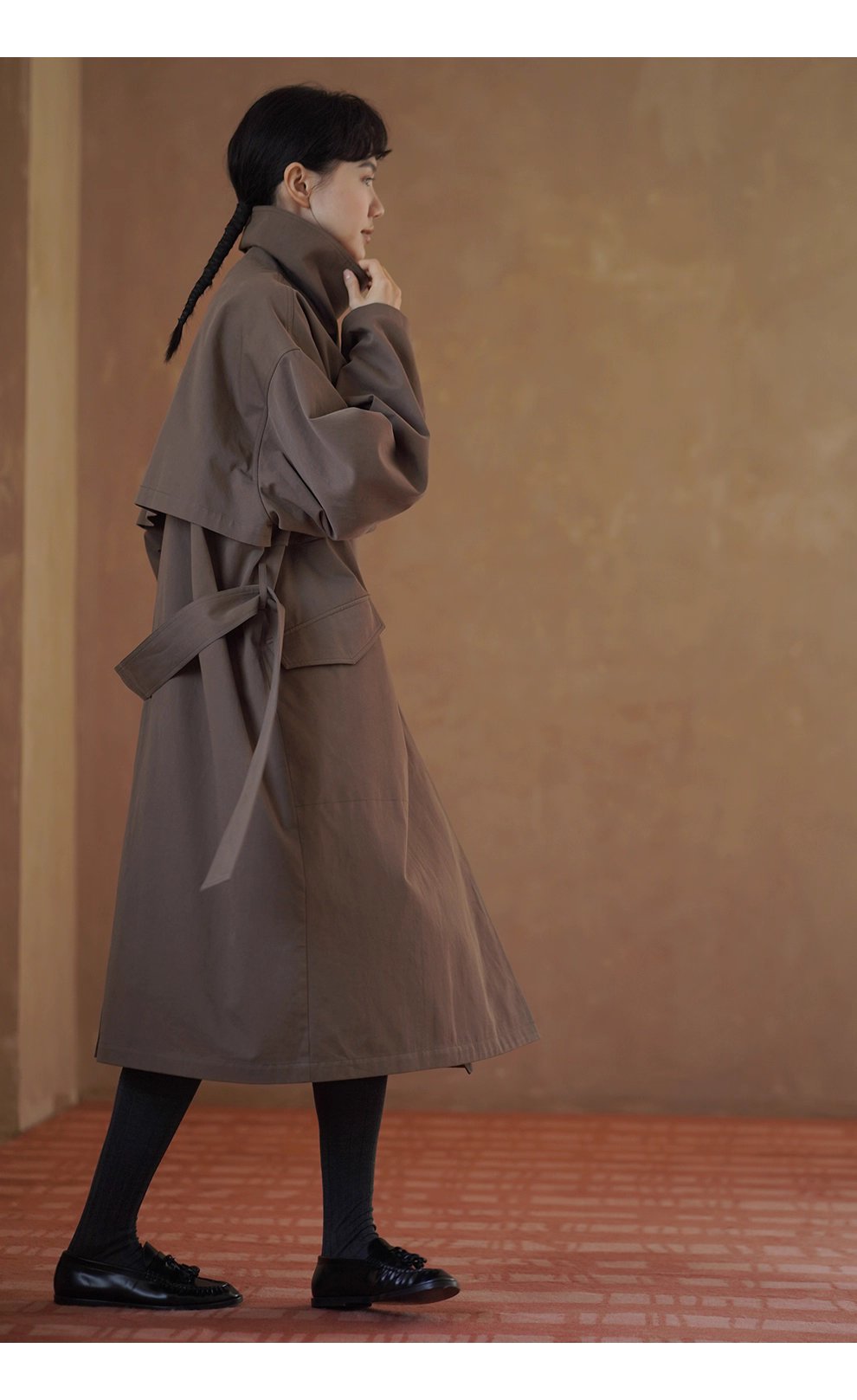 利落入秋100棉挺括寬鬆簡約氣場長款顯瘦通勤風衣外套女