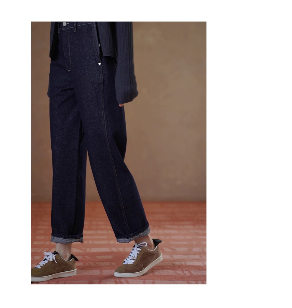 萬年青顯瘦經典版型復古原色直筒高腰不挑人休閒牛仔褲