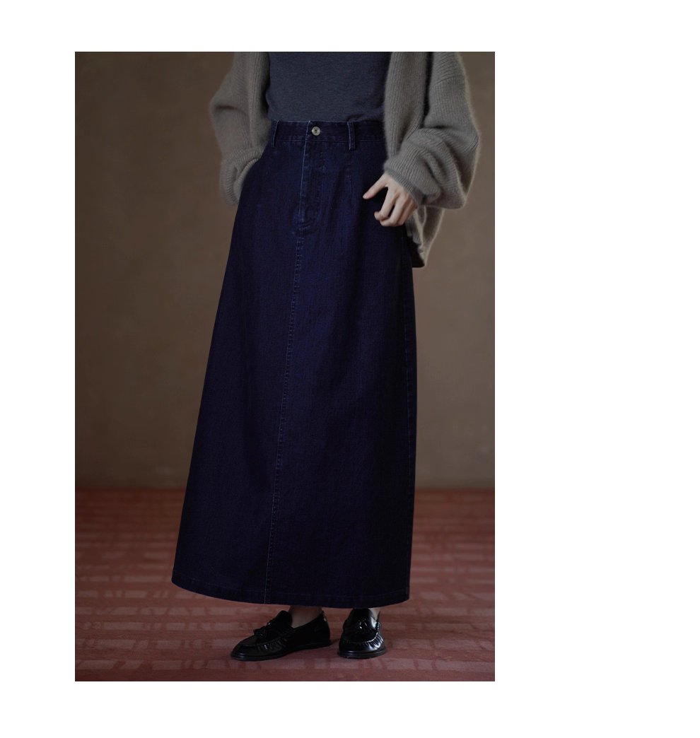 復古時髦做舊磨毛牛仔長款半身裙高腰微A寬鬆顯瘦裙子