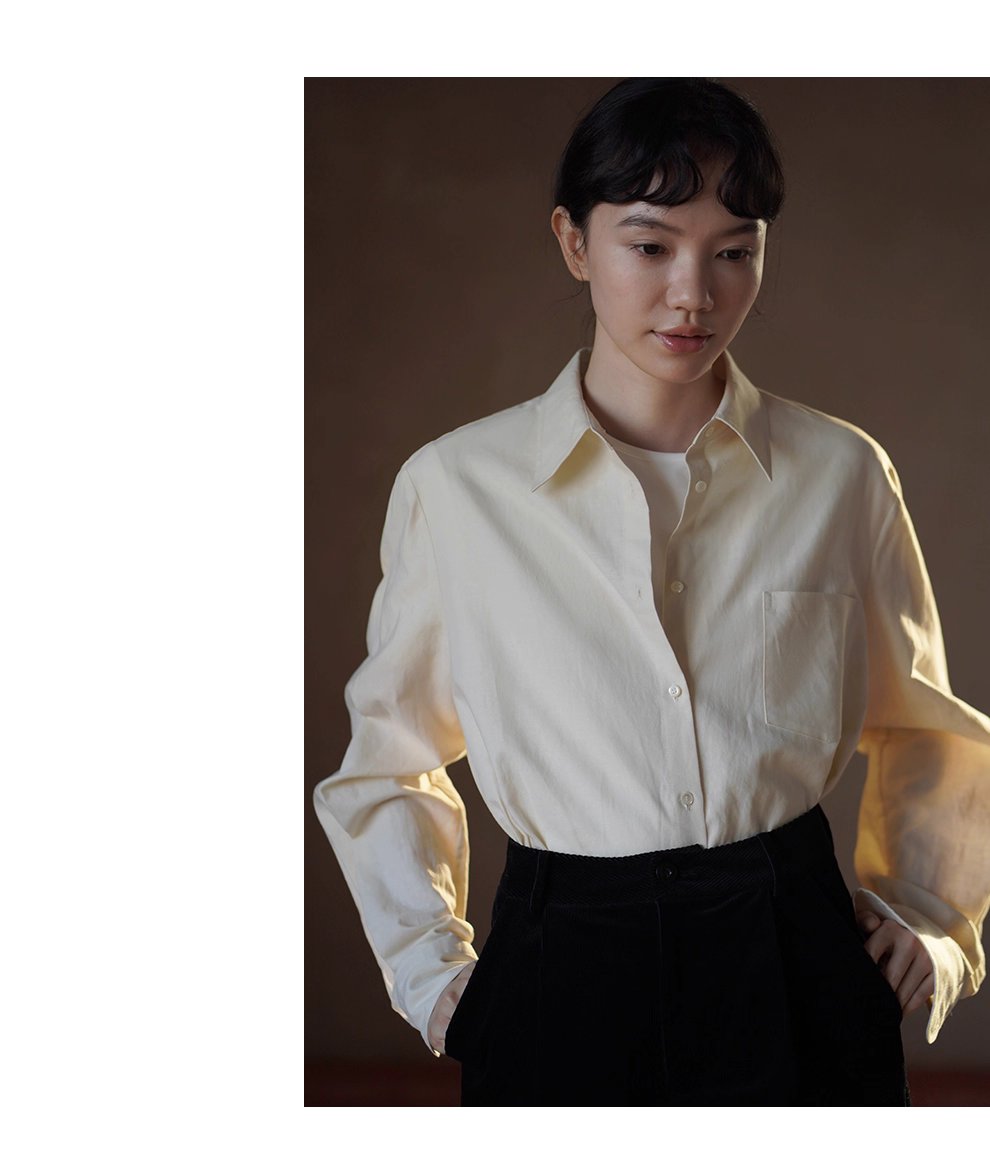 清香檸檬舒適棉麻混紡長袖疊穿寬鬆襯衫顯瘦通勤上衣女