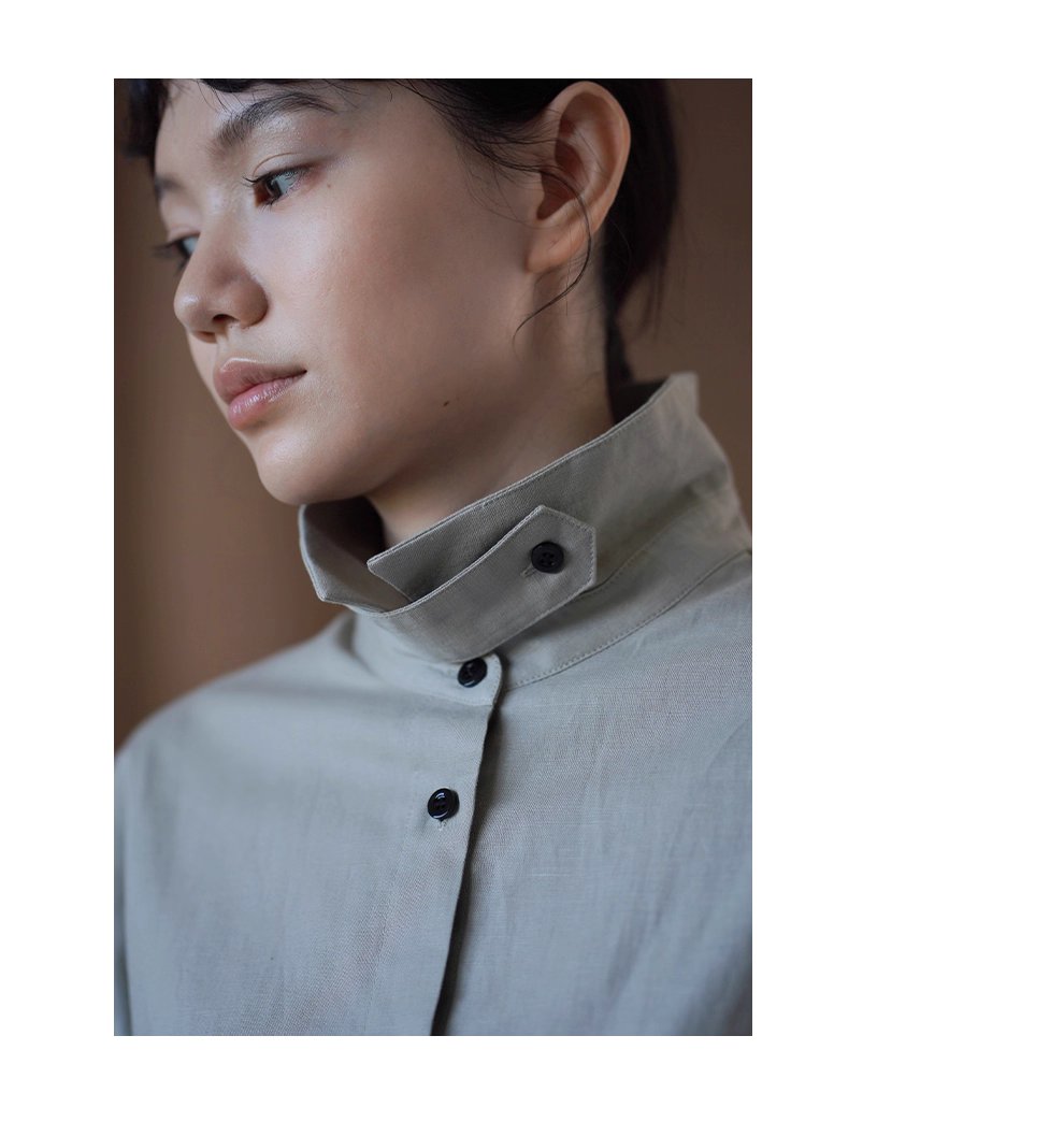 日常友善清透亞麻棉混紡襯衫領寬鬆H版型腰帶通勤洋裝