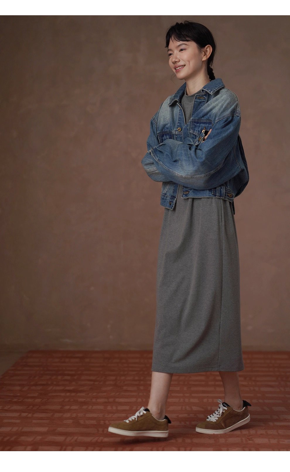 重回80年復古磨白柔軟水洗高克重長絨棉寬鬆牛仔外套女