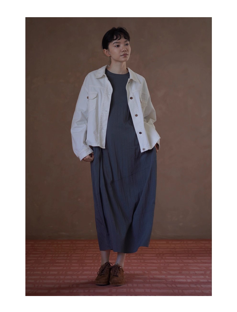 復古工裝立體口袋水洗100棉柔軟斜紋牛仔寬鬆翻領外套女