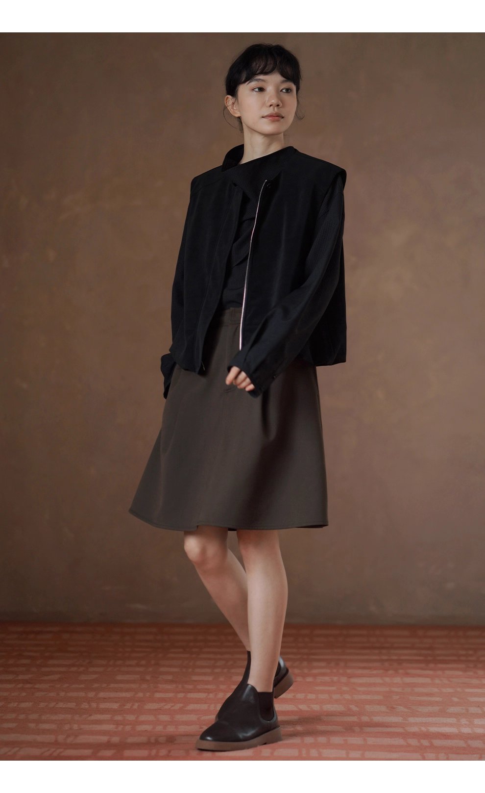 俐落剪裁綿羊毛混紡挺括西裝布料高腰A字顯瘦高腰半身裙