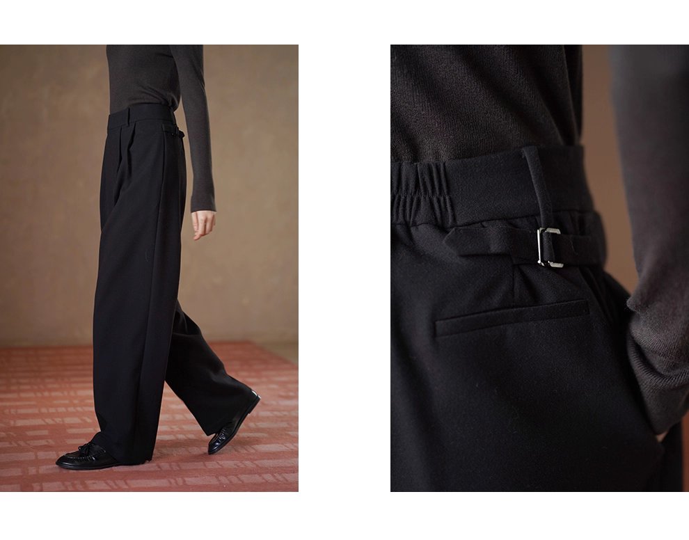 長腿基因側邊雙腰袢設計高腰顯瘦品質通勤寬鬆直筒長褲