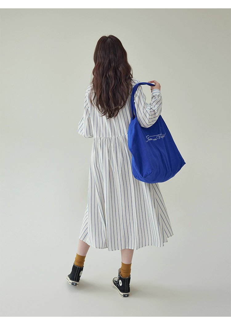 藍條紋娃娃領純棉洋裝女秋新款寬鬆長袖襯衫裙,藍條紋娃娃領純棉洋裝女秋新款寬鬆長袖襯衫裙,HBEW7043,藍條紋娃娃領純棉洋裝女秋新款寬鬆長袖襯衫裙,襯衫洋裝,全棉面料