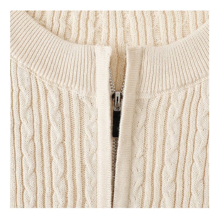 純色麻花雙頭拉鍊針織衫女秋季新款修身純棉上衣