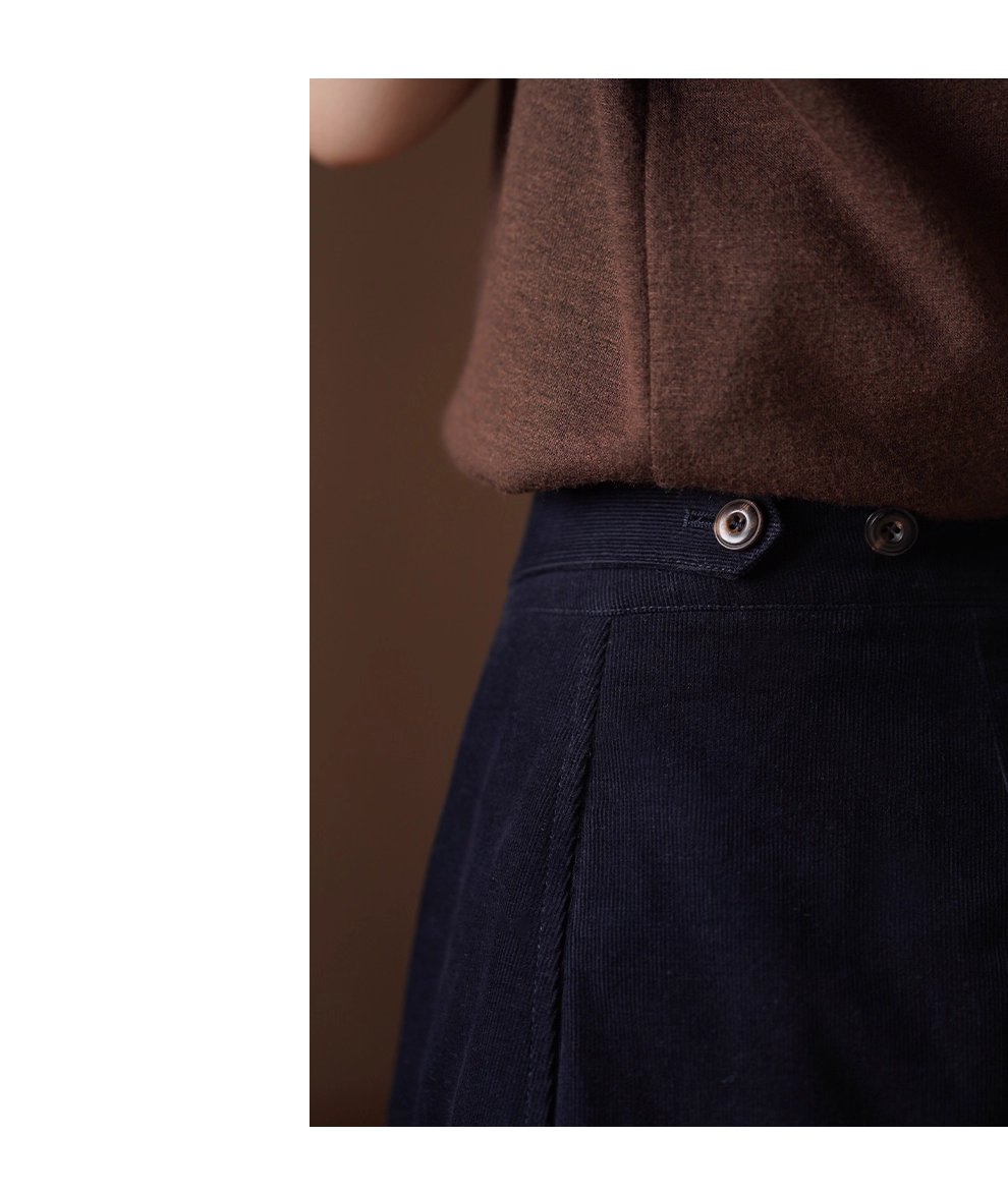 復古柔光細條100棉燈芯絨顯瘦高腰可調式腳口寬鬆長褲女