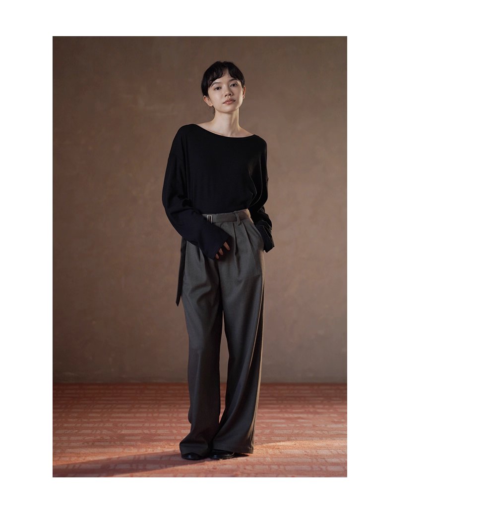 質感鬆弛通勤單品羊毛混紡西裝長褲高腰寬鬆顯瘦腿褲