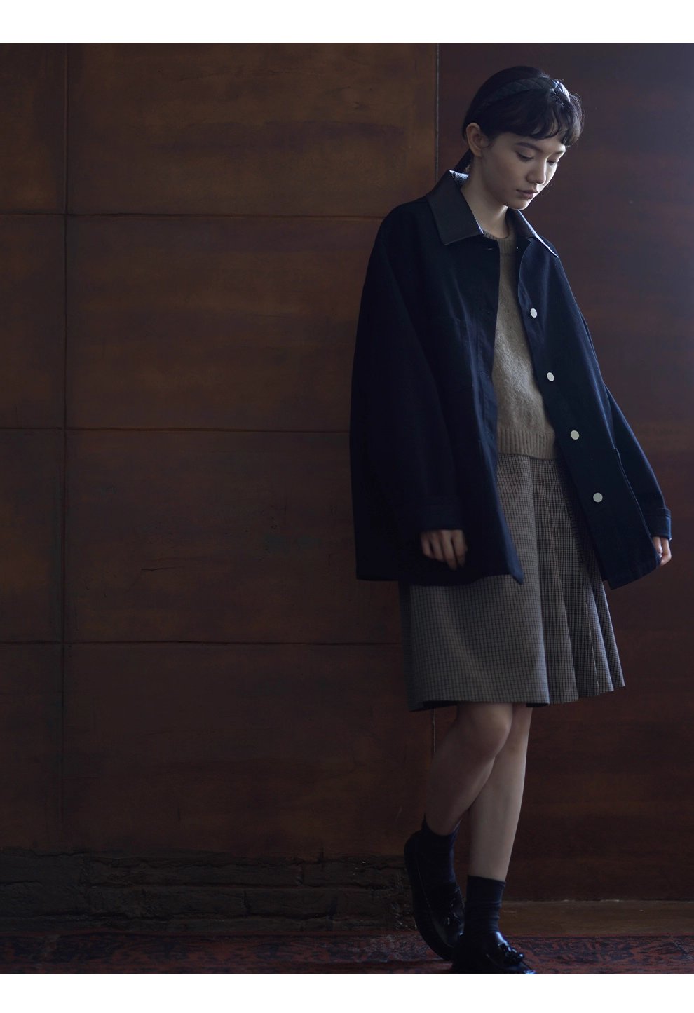 小眾拼接皮領100棉挺括水洗牛仔服一手長顯瘦寬鬆外套女