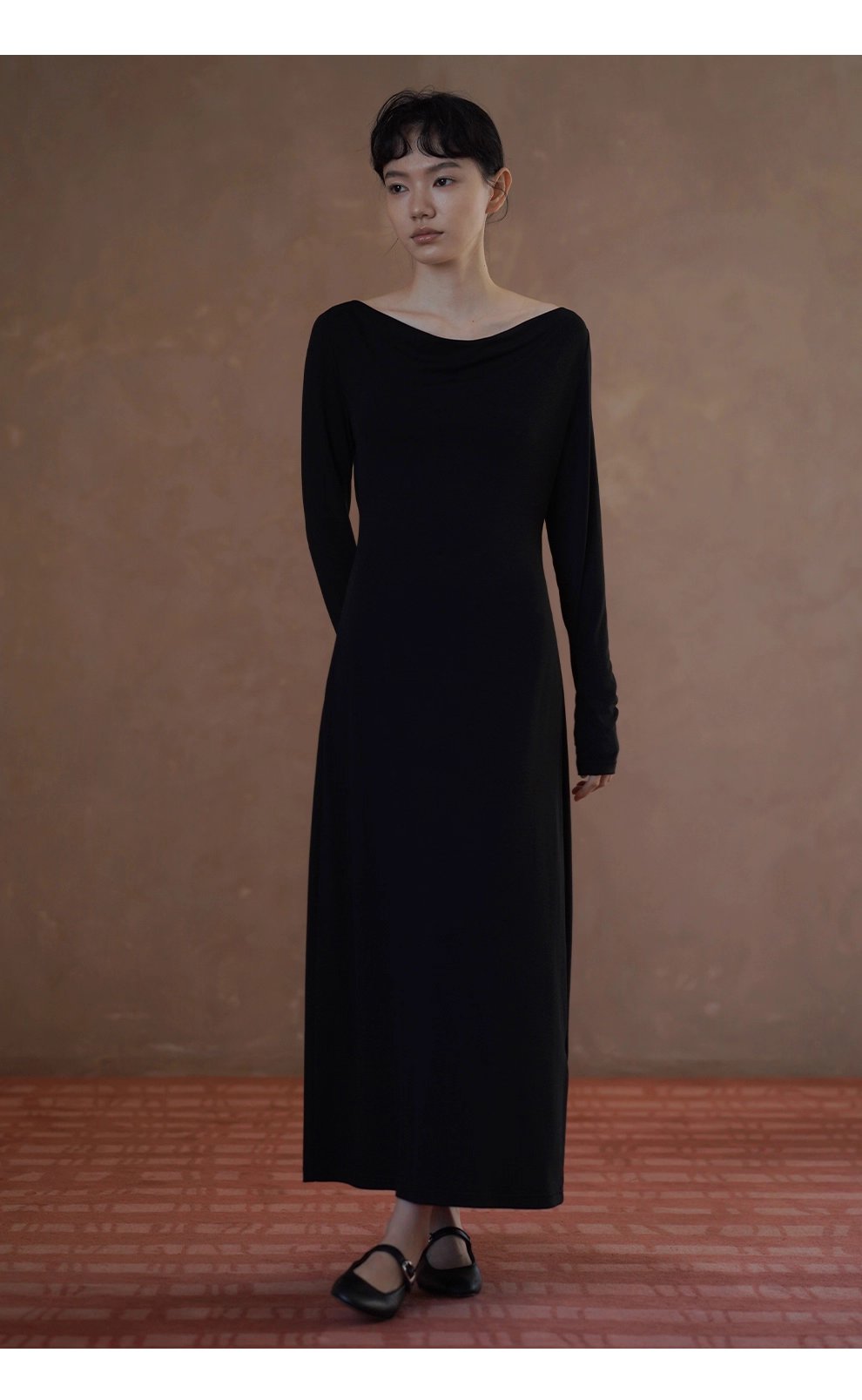 進階優雅巨顯瘦氣質蕩領彈性合身洋裝通勤長裙女