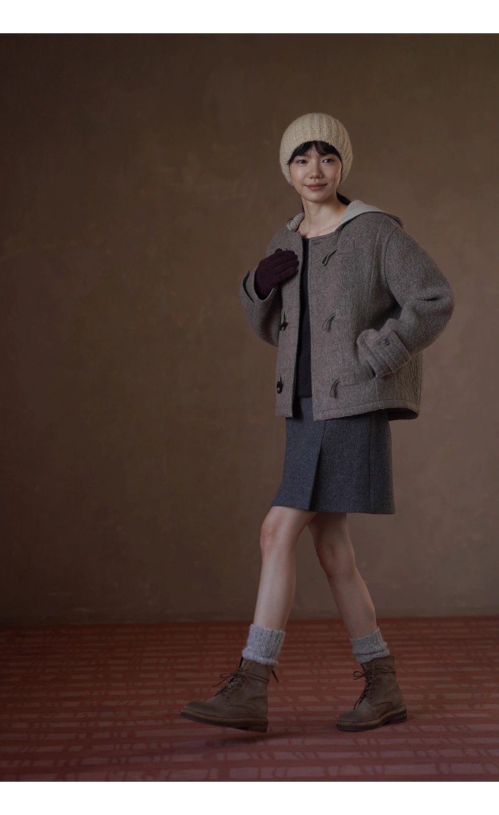 書香學院風外套澳洲進口羊毛駝絨連帽牛角扣短款雙面呢