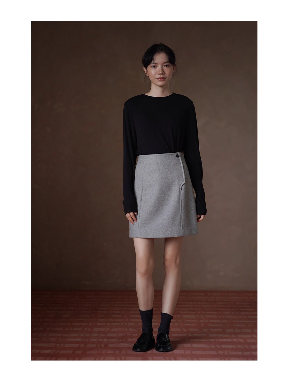打破單調前片分割設計高腰短版顯瘦A字通勤毛呢半身裙女,打破單調前片分割設計高腰短版顯瘦A字通勤毛呢半身裙女,HBEW2022,打破單調前片分割設計高腰短版顯瘦A字通勤毛呢半身裙女,俐落剪裁,羊毛混紡