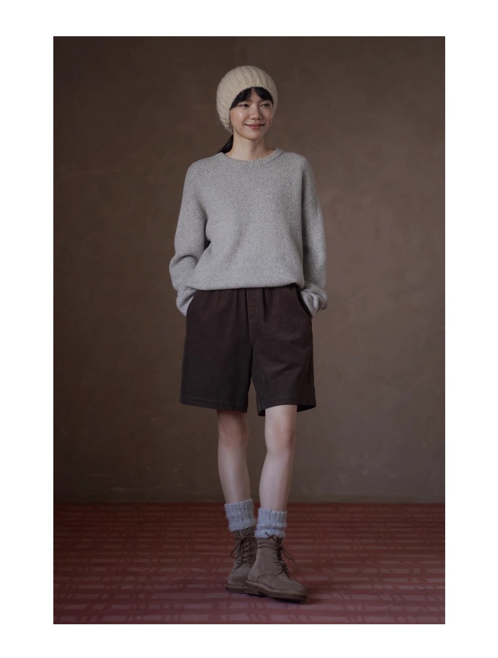 細膩如絲進口羊駝毛羊毛混紡柔軟蓬鬆圓領寬鬆顯瘦毛衣