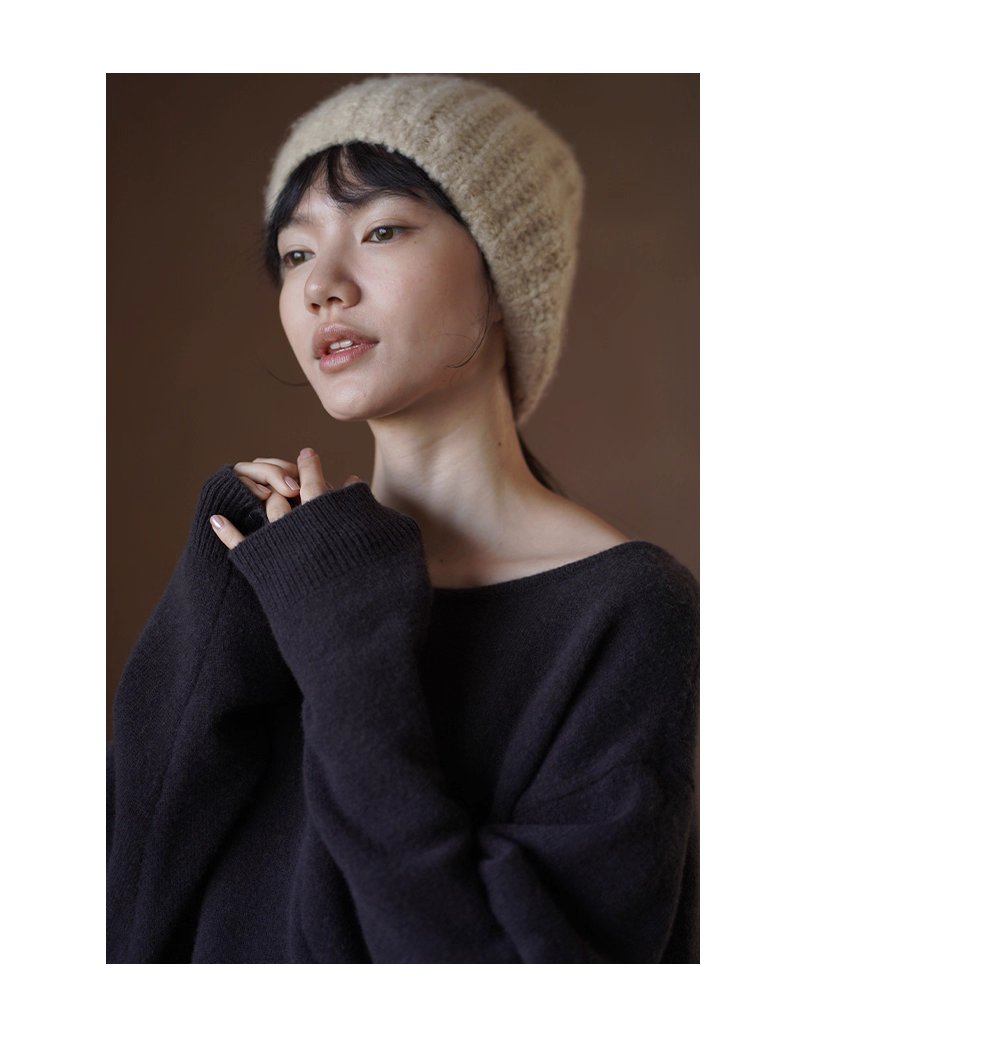 溫柔實用100羊毛窄邊收針一字領寬鬆慵懶顯瘦通勤毛衣女