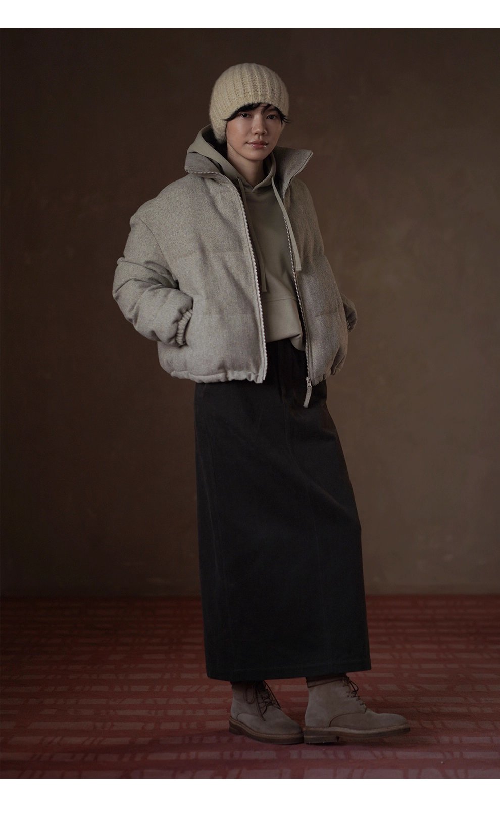 極簡H型通勤半身裙微彈斜紋磨毛紗卡高腰顯瘦長裙女